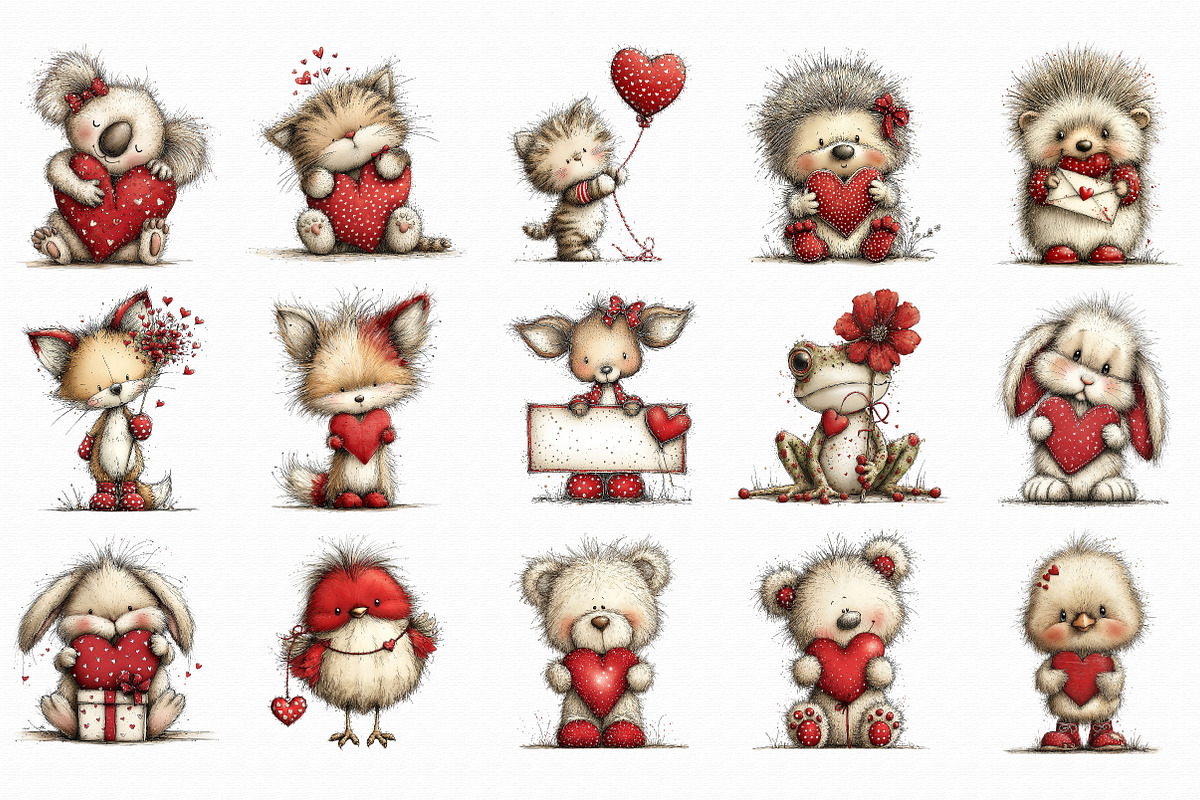 Watercolor Valentine Animals Clipart, an Illustration by Libby Wishes (Photo 4 of 7)