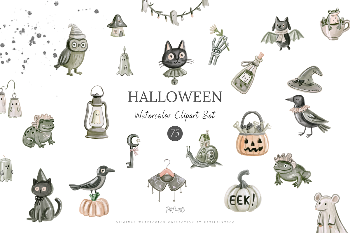 Watercolor Halloween Clipart Set, a Seasonal Illustration by Pati Paints (Photo 1 of 10)