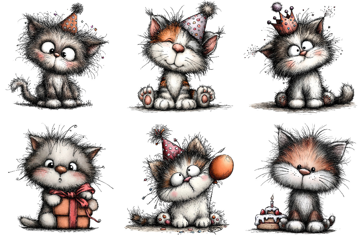 Whimsical Birthday Cats Clipart, an Illustration by DreamArtGraphic (Photo 5 of 5)