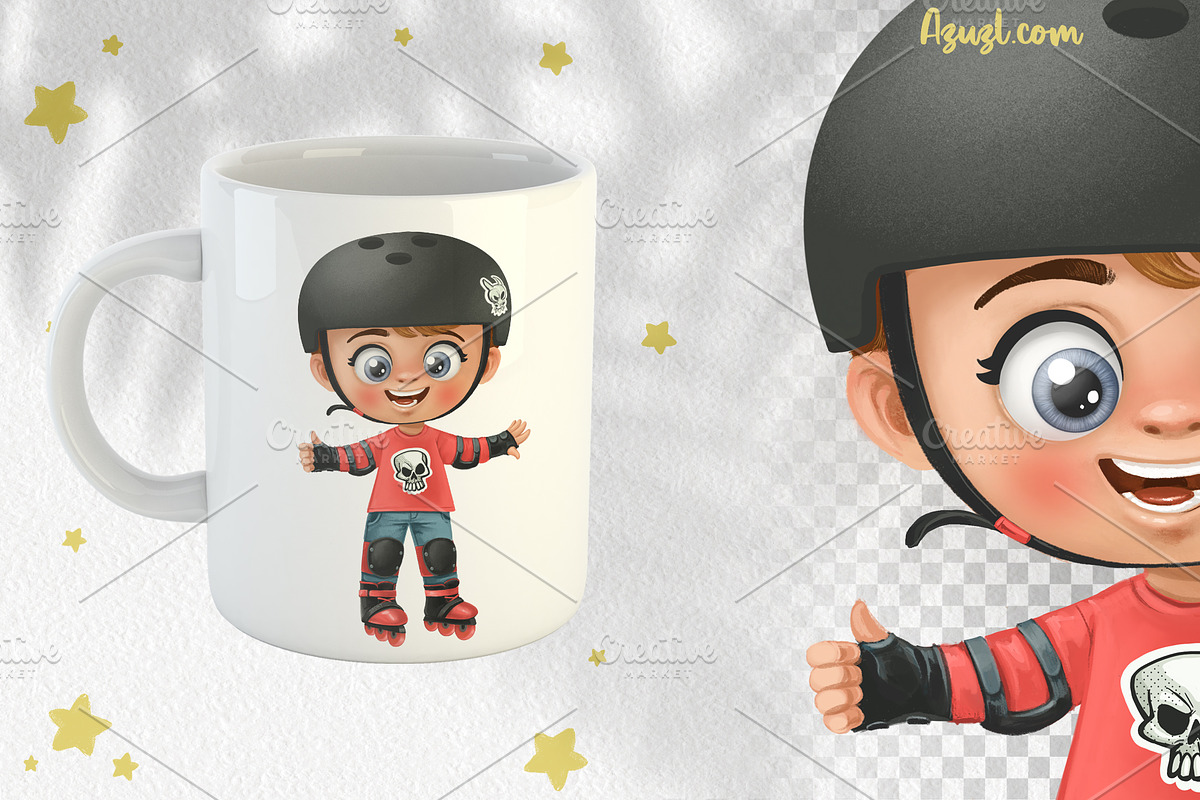 Cute cartoon boy on roller skates, a Person Illustration by Azuzlikus (Photo 2 of 3)