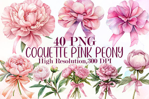 Watercolor Coquette Pink Peony Set, an Illustration by Sublimation Artist