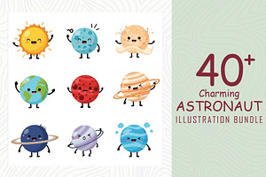Cute astronaut illustrations bundle