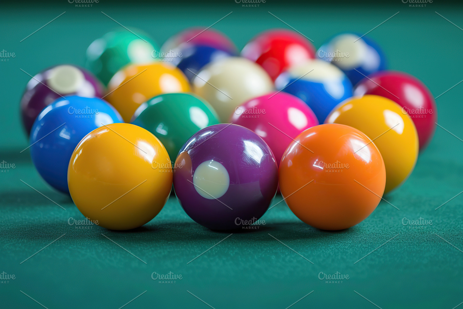 Colorful billiard balls on snooker table, an Arts & Entertainment Photo by AlyaAnd