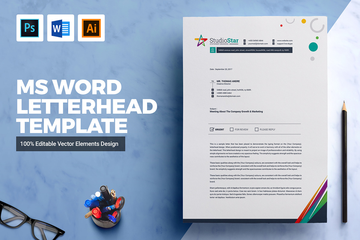 MS Word Letterhead Template, a Stationery Template by ContestDesign