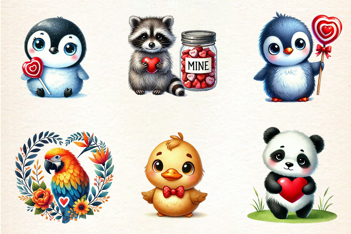 Grumpy Valentine Animal Clipart, a Seasonal Illustration by DreamArtGraphic (Photo 2 of 4)