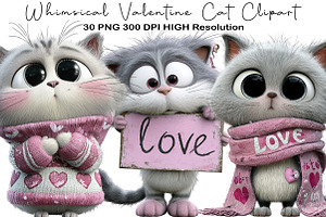 Whimsical Valentine Cat Clipart, an Illustration by Black Bird Studio