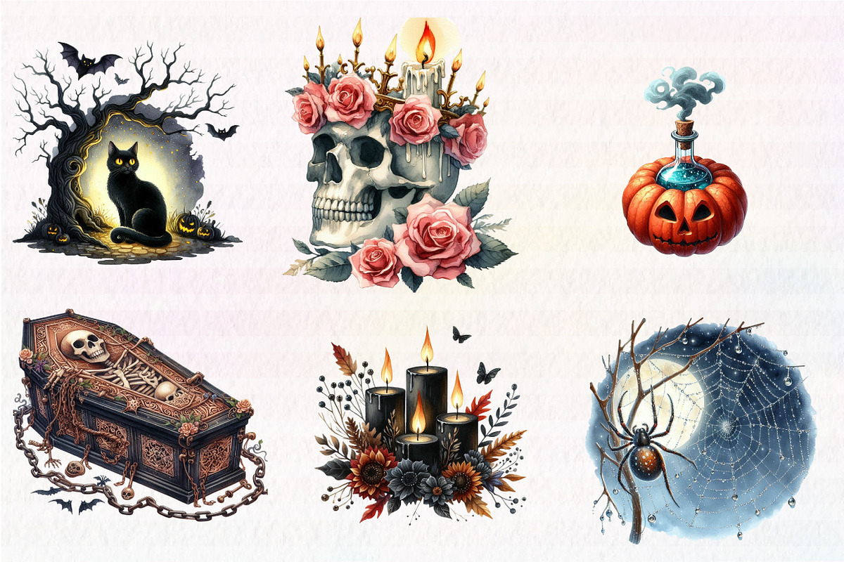 Watercolor Halloween Spooky Clipart, an Illustration by CreationArt (Photo 4 of 6)