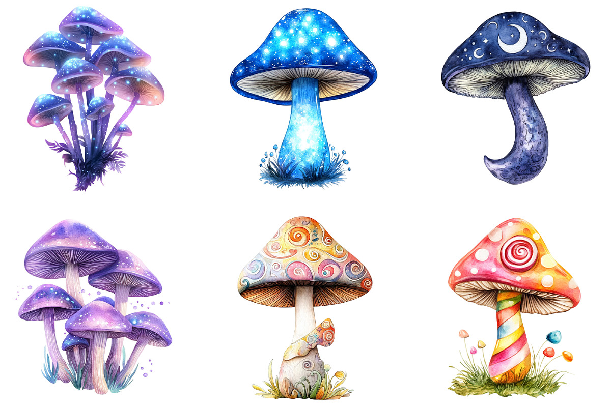 Magical Mushrooms Clipart, an Illustration by DreamArtGraphic (Photo 3 of 5)