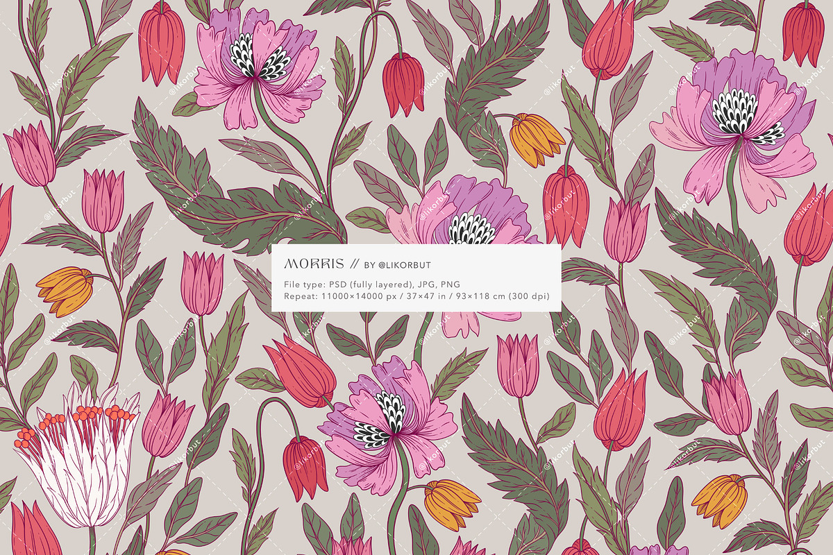 Morris Floral Pattern and Motifs, a Pattern Graphic by likorbut (Photo 2 of 11)