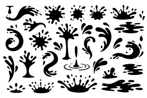 Black set of water splashes and, an Illustration by GraphiShop
