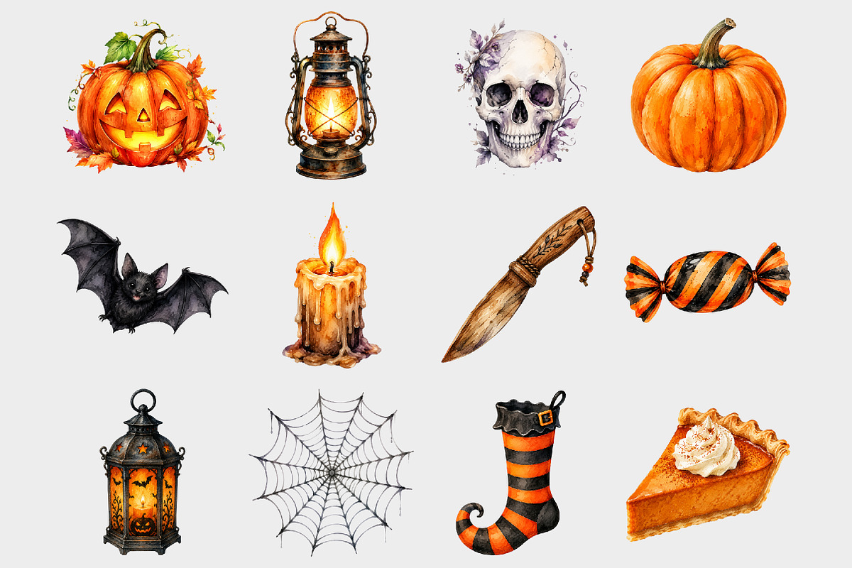 Watercolor Halloween Clipart, a Seasonal Illustration by Design Market (Photo 2 of 3)