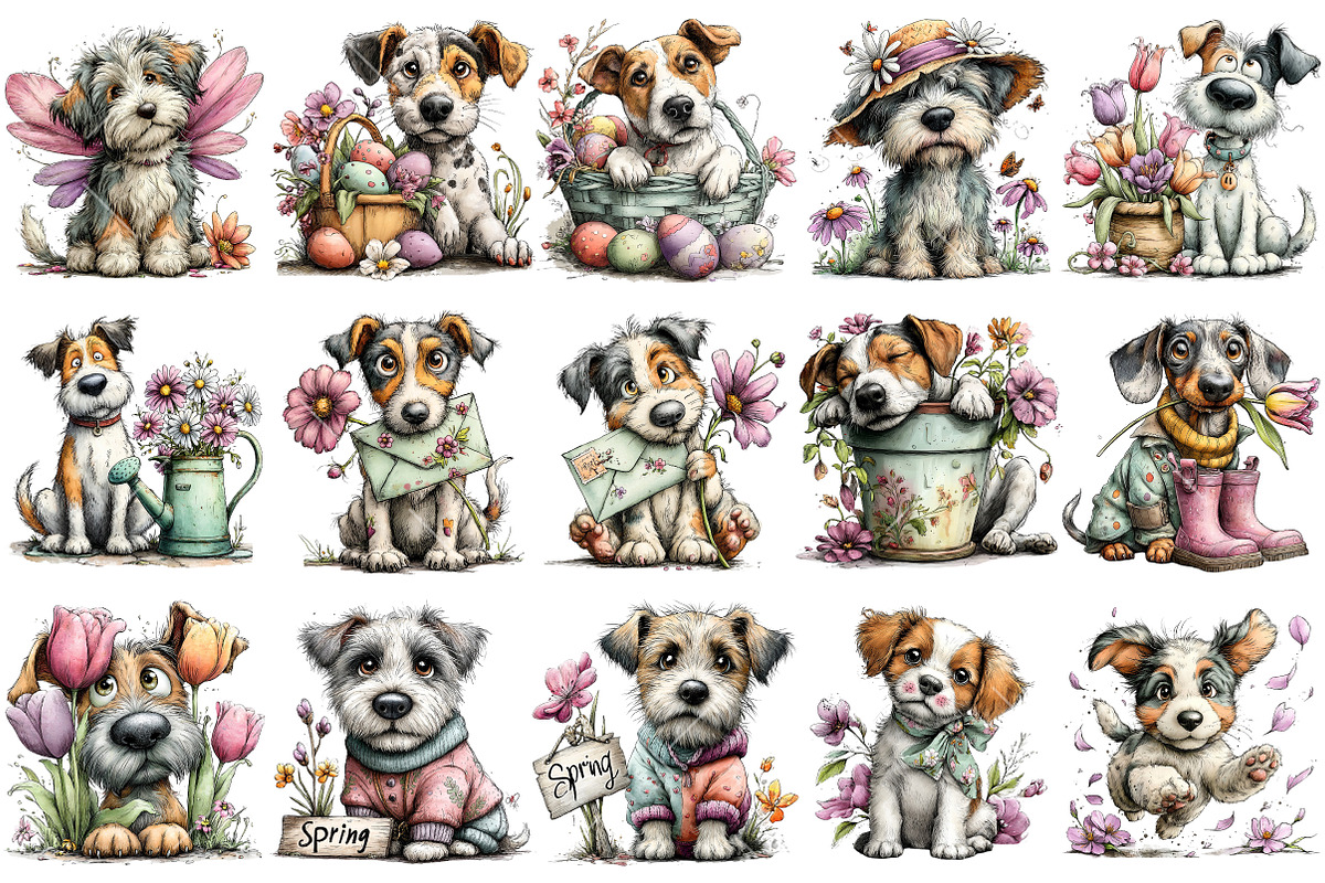 Whimsical Spring Dog Clipart, an Illustration by OK Design (Photo 3 of 6)