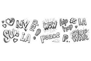 Sketch words set. Doodle graffiti, an Object Illustration by Stock-Smart-Start