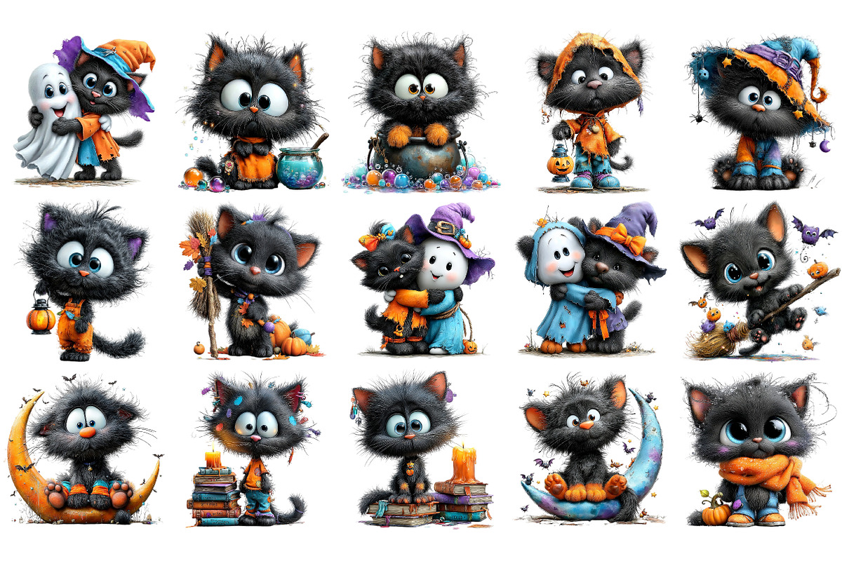 Quirky Halloween Black Cats Clipart, an Animal Illustration by Craft Nest (Photo 5 of 5)