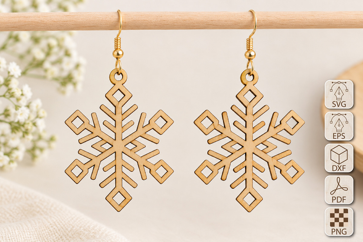 Geometric Snowflake Earrings SVG, an Object Graphic by Canvas Craft (Photo 1 of 3)