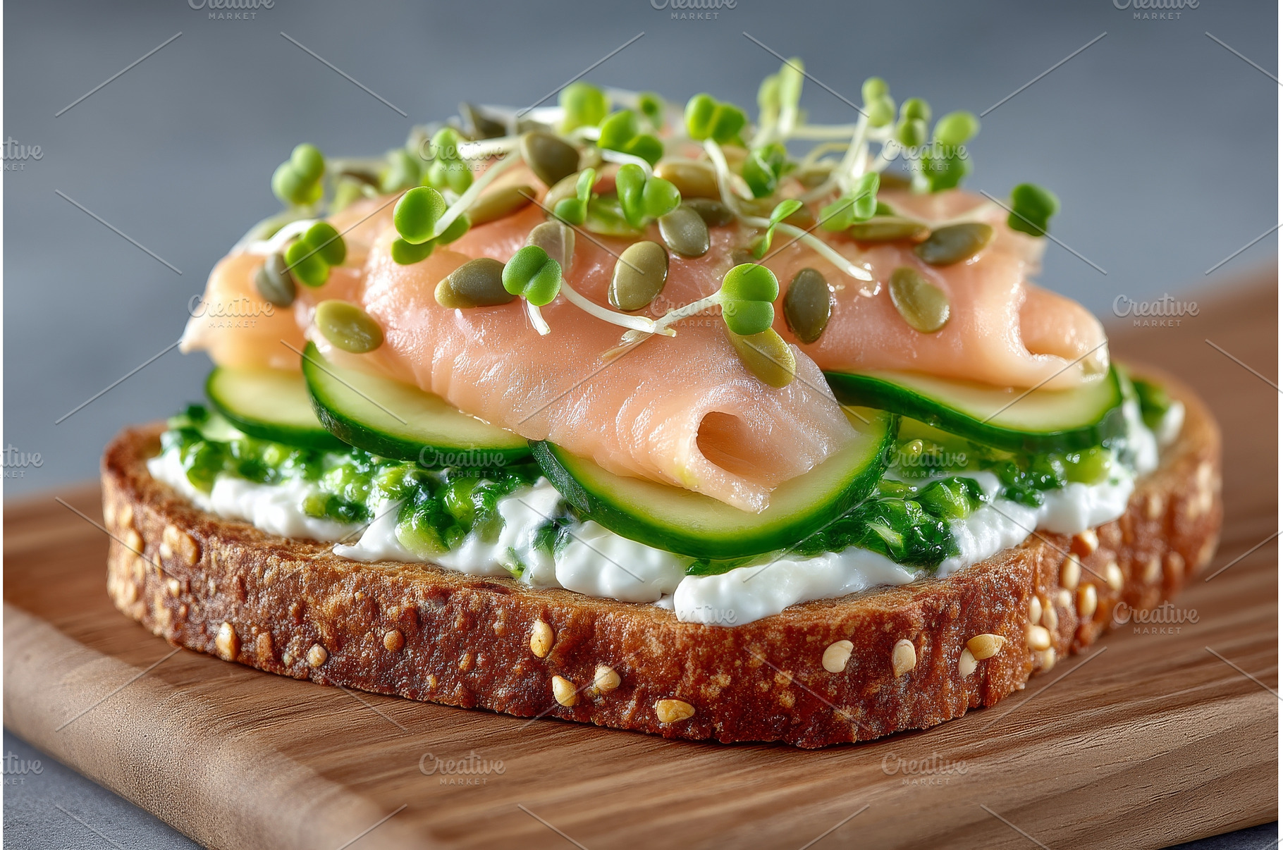Salmon toast, garnished with a micro, a Food & Drink Photo by ZinetroN