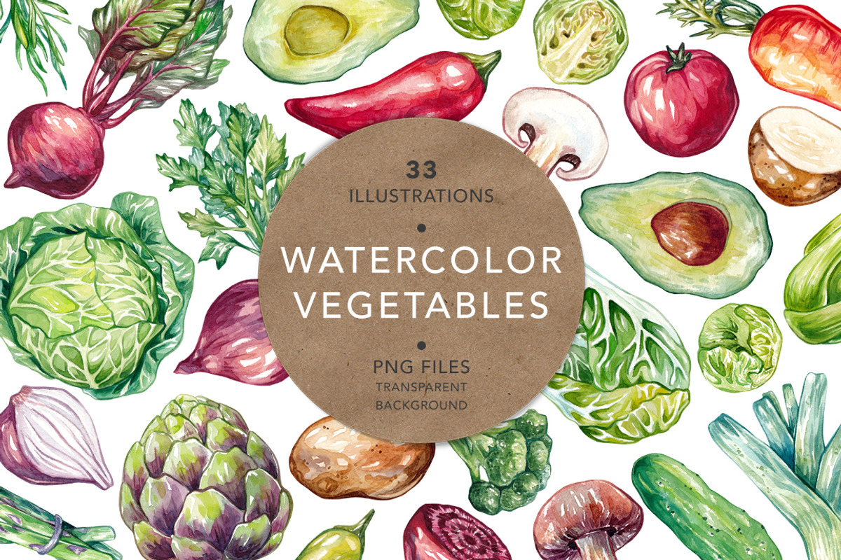 Watercolor Vegetables., a Food Illustration by Olga Olmix (Photo 1 of 6)