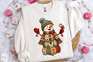 Patchwork Snowman Christmas Png Art, a Seasonal Illustration by CrexoraLab