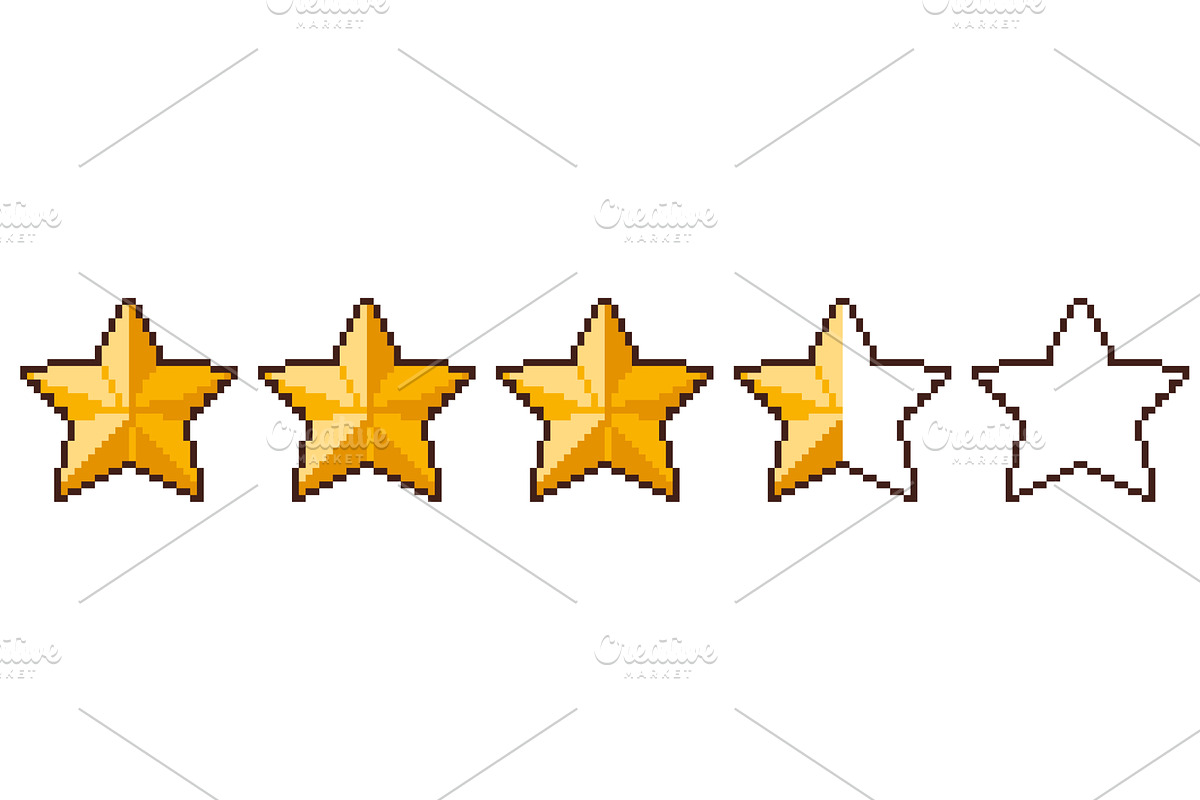 Pixel art rating stars. Five golden, an Object Illustration by winwin.art