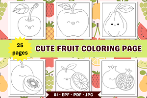 Cute Fruit Coloring Pages For Kids, a Food Illustration by Salaly