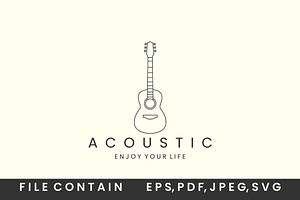 Guitar Acoustic With Line Art Logo