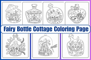 Fairy Bottle Cottage Coloring Pages, a Decorative Illustration by Coco Bloom (Thumbnail 1 of 6)