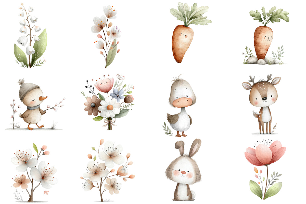 Watercolor Spring Nursery Clipart, an Illustration by Designworld (Photo 3 of 6)