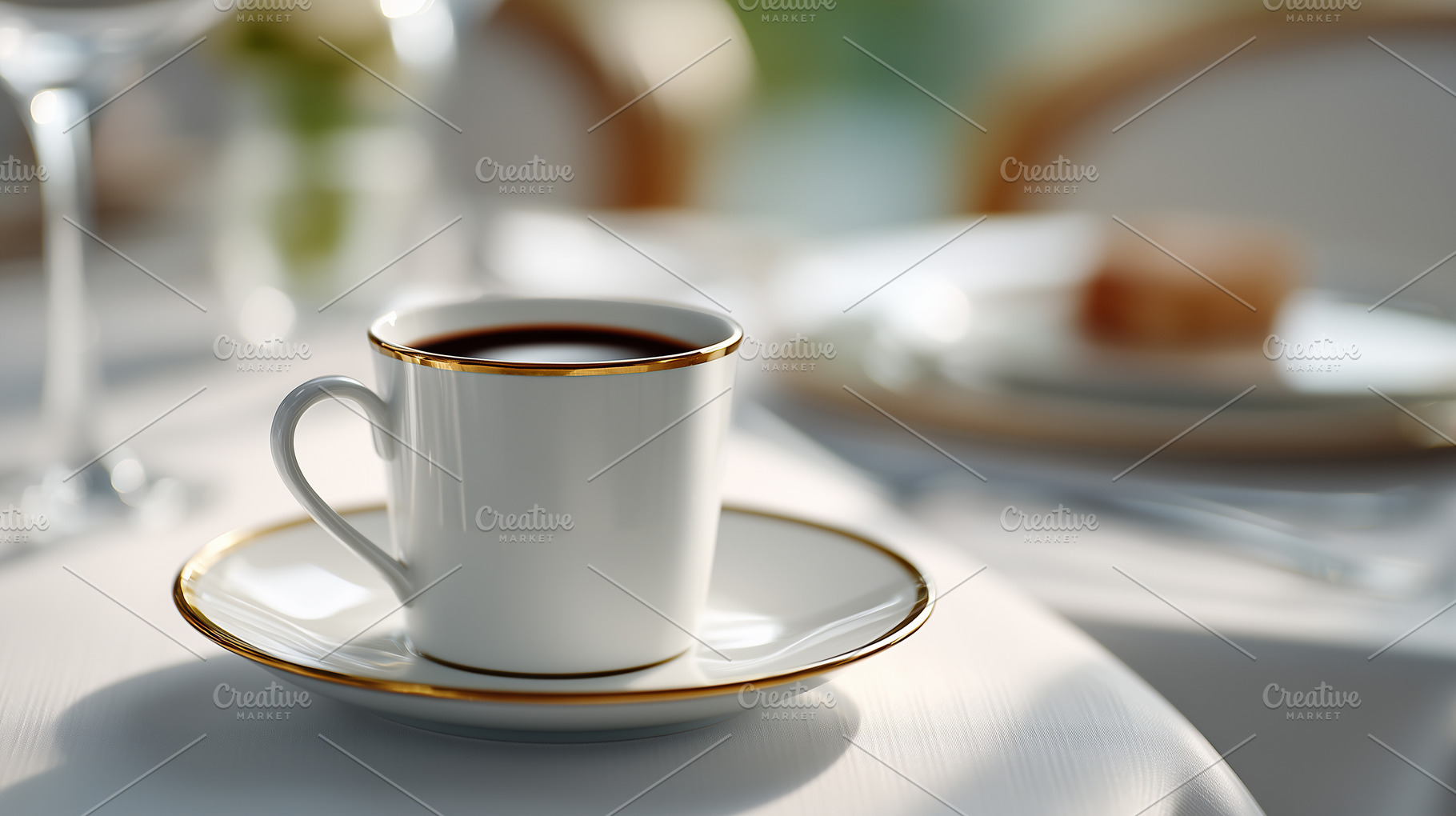 Elegant white coffee cup with a gold, a Food & Drink Photo by MistyDay
