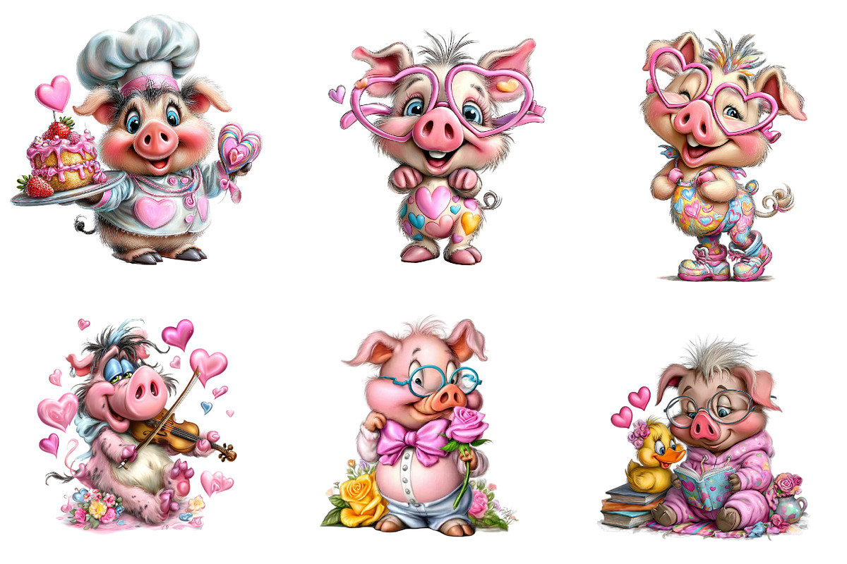 quirky valentine pig clipart, an Illustration by CreationArt (Photo 2 of 5)