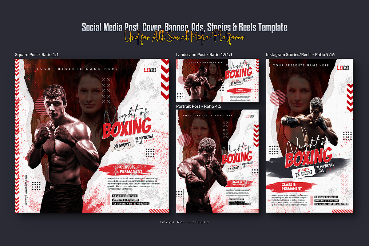 Boxing Social Media Post Template, a Social Media Template by Creative_View (Photo 2 of 8)