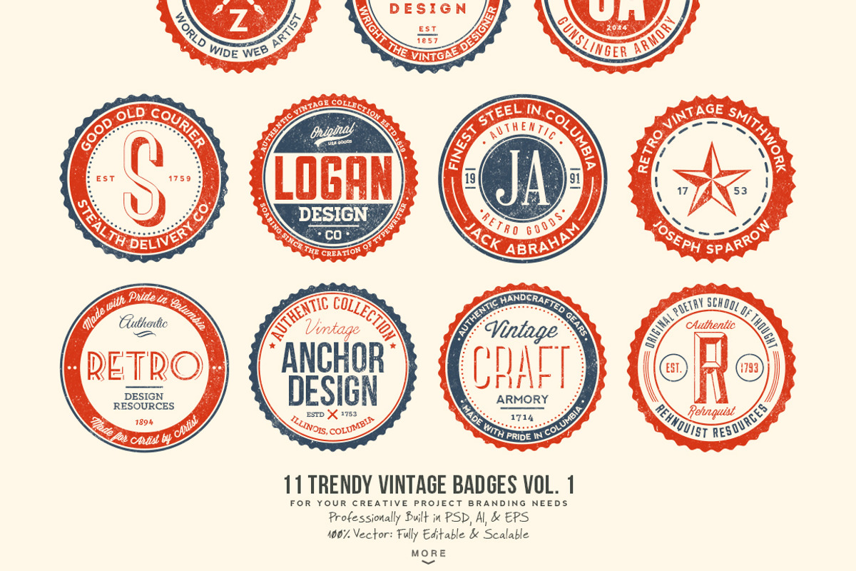 33 Trendy Vintage Badges Bundle Pack, a Branding & Logo Template by Yusof Mining (Photo 2 of 5)