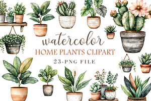 Watercolor Home Plants Clipart, an Illustration by Libby Wishes