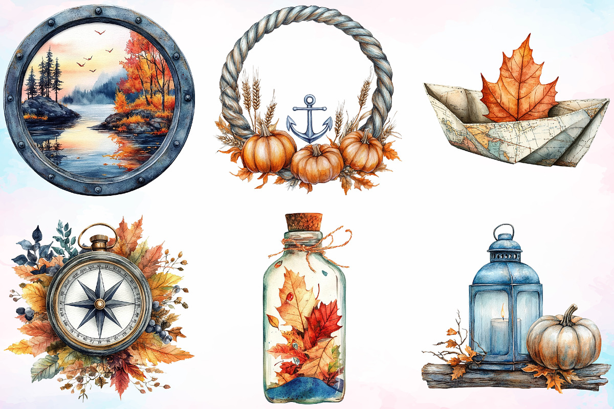 Watercolor Autumn Blue Nautical PNG, a Seasonal Illustration by Canvas Craft (Photo 3 of 4)