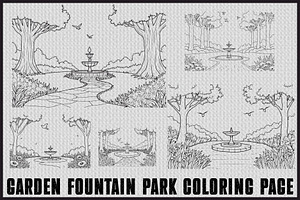 Fountain Garden Park Coloring Pages, an Illustration by Creativeshirt