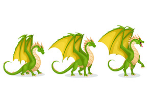 Collection of green cartoon dragons., an Animal Illustration by Yayasya