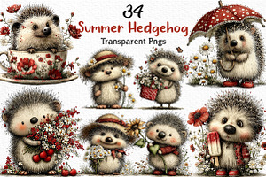 Whimsical Summer Hedgehog Clipart, an Illustration by Craft Nest