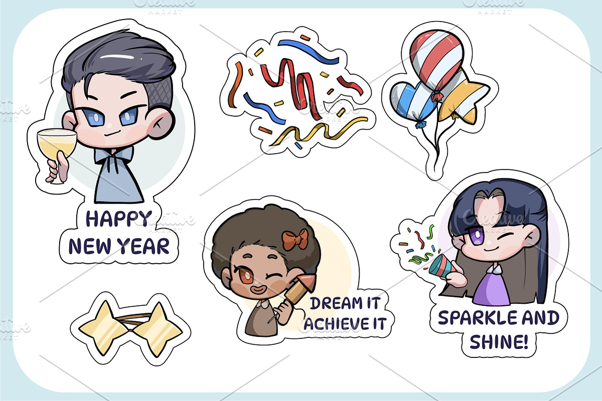 New Year Chibi Art Sticker Set 10, an Illustration by vectstudio (Photo 2 of 3)