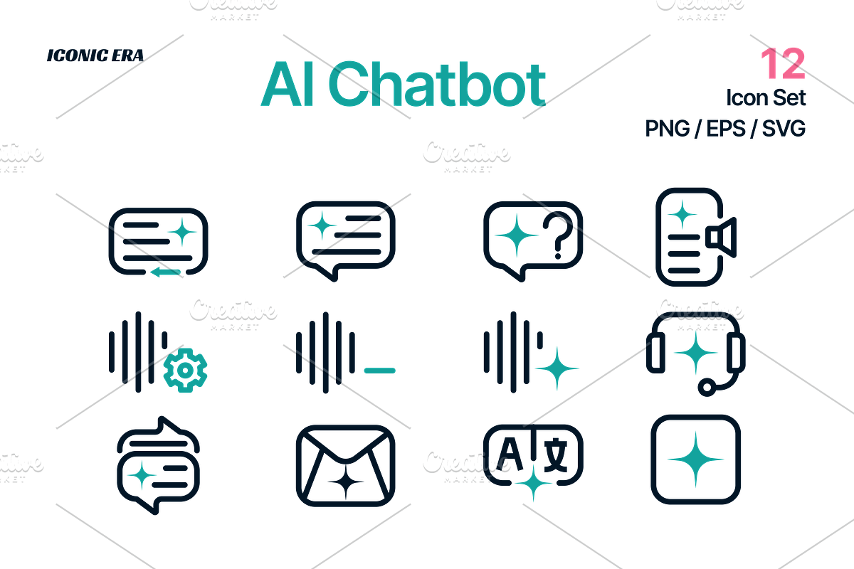 AI Chatbot Line Icon Set, an Outline Icon by Iconic Era (Photo 1 of 4)