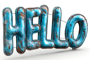 A vibrant, weathered 'HELLO' sign in teal blue, showcasing vintage charm and ru, a Background Photo by ImageMir
