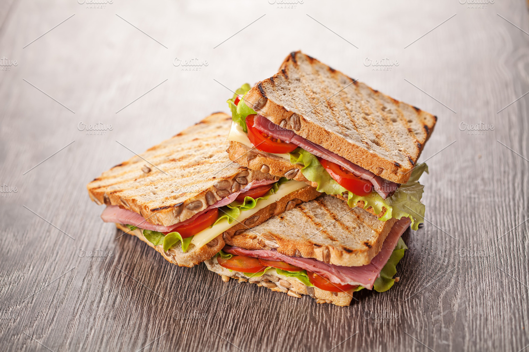Fresh Sandwiches Meal On Wooden Background Featuring Bacon Bread And