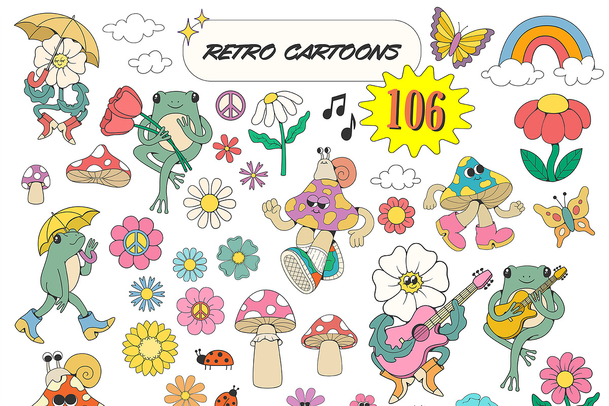 Retro Groovy Clipart Bundle, an Illustration by Anastasiya Klempach (Photo 3 of 12)