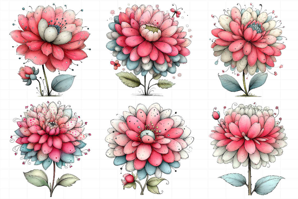 Whimsical Spring Dahlia Flower Clipa, an Illustration by Daily.Designs (Photo 4 of 8)
