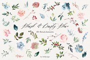 Blush & Dusty Blue Floral Clipart, a Decorative Illustration by whiteheartdesign (Thumbnail 8 of 11)