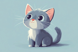Cute gray cat character on light, an Animal Photo by MistyDay