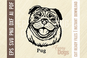 Pug - Funny Dog - Cut SVG Stencil