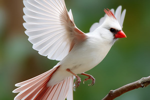 White cardinal bird with red beak, an Animal Photo by MistyDay
