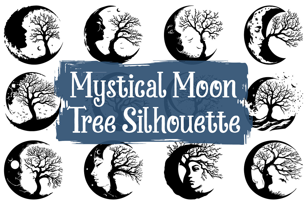 Night Sky Tree and Moon Designs, an Illustration by hafijul