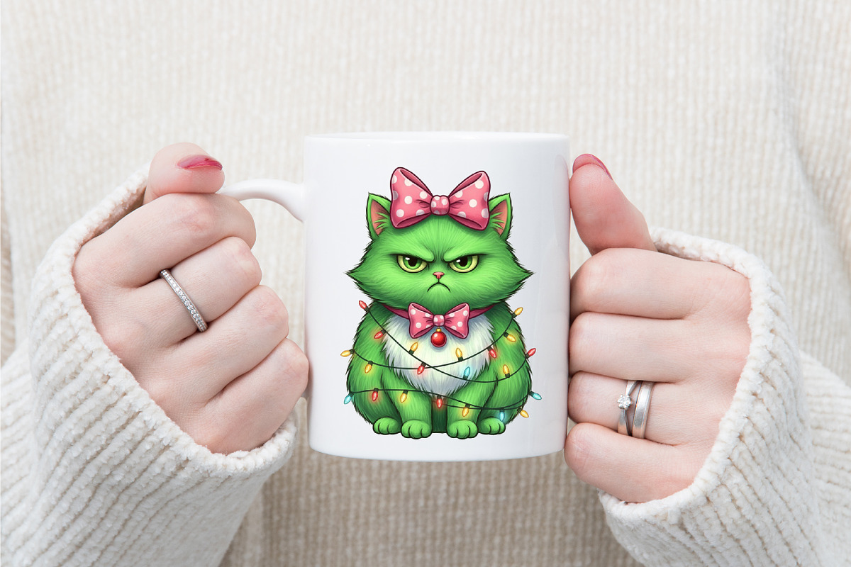 Green Angry Christmas Cat Png, an Illustration by designcity5 (Photo 5 of 8)