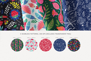 Indonesian Floral Batik Patterns Set