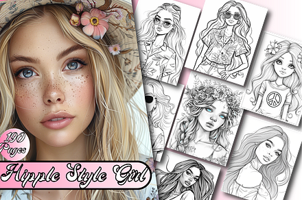 Hipple Style Girl Coloring Book, an Animal Illustration by Printable Design Store